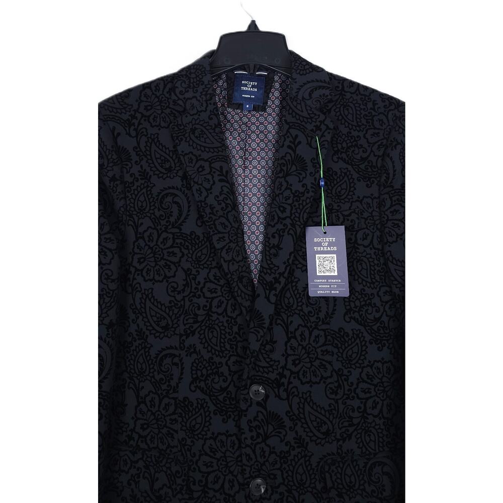 Society Of Threads Mens Modern Fit Sport Coat Small Black Flocked Paisley NWT - Picture 4 of 7